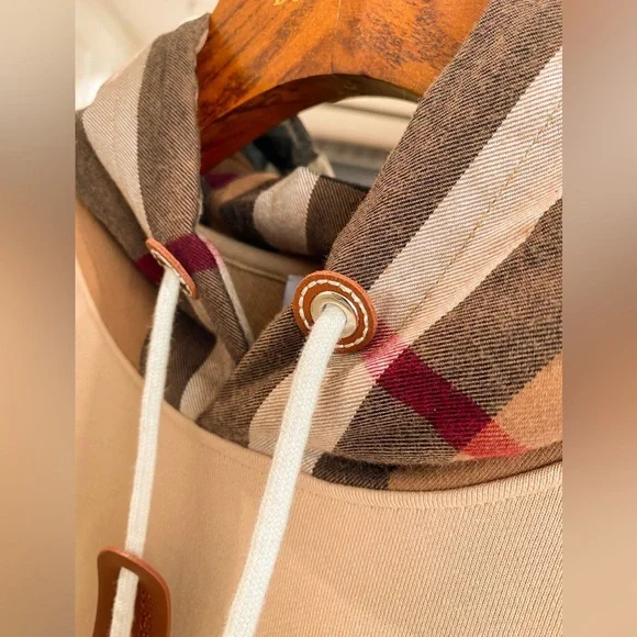 Burberry Beige Hoodie with Plaid Hood